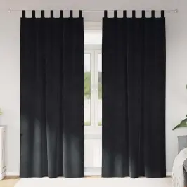Aizkari Ar Aizkariem 2 Pcs Melna 140 X 245 Cm Samts Vidaxl