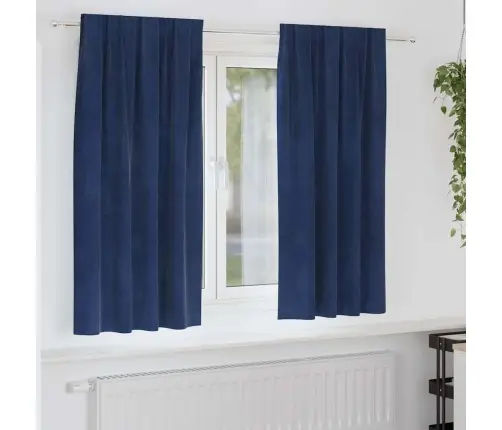 Melnu Aizkaru Komplekts Ar Augšējo Lentes Stiprinājumu 2 Gabali Tumši Zils Samts Vidaxl