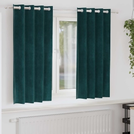 Aizkari Ar Aizkariem 2 Pcs Tumši Zaļš 140 X 175 Cm Samts Vidaxl