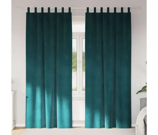 Tumšo Aizkaru Komplekti Ar Piekaramajiem Cilpiem 2 Gabali Tumši Zaļš Samts Vidaxl