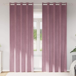 Aizkari Ar Aizkariem 2 Pcs Tumši Rozā 140 X 260 Cm Samts Vidaxl