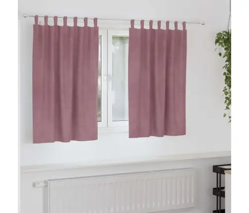 Melnbalti Aizkari Ar Karājošām Cilpām 2 Gab. Tumši Rozā Samts Vidaxl