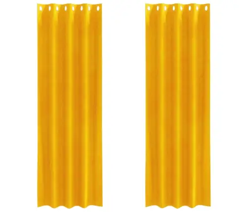 Necaurspīdīgi Aizkari Ar Acīm 2 Gabali Sinepju Dzeltenā Samta Vidaxl