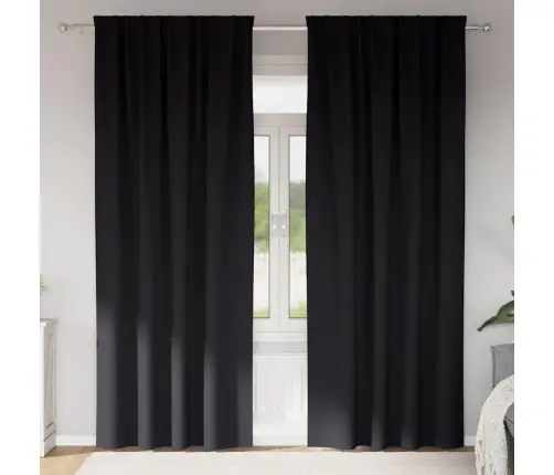 Aizkari Ar Aizkariem 2 Pcs Melna 245 X 140 Cm Poliesters Vidaxl