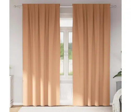 Aizkari Ar Aizkariem 2 Pcs Gaiši Brūna 225 X 140 Cm Poliesters Vidaxl