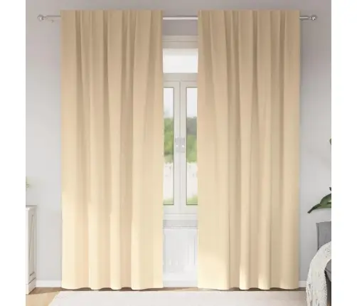 Aizkari Ar Aizkariem 2 Pcs Krēmkrāsa 260 X 140 Cm Poliesters Vidaxl Aizkari Ar Aizkariem 2 Pcs Krēmkrāsa 260 X 140 Cm Poliesters Vidaxl