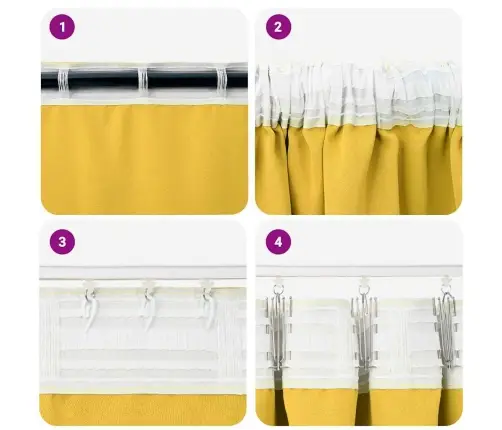 Kardinad Rõngastega 2 Pcs Kollane Sinep 175 X 140 Cm Polüester