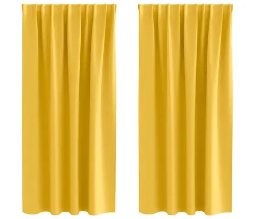 Kardinad Rõngastega 2 Pcs Kollane Sinep 175 X 140 Cm Polüester