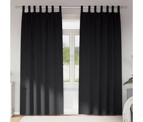 Kardinad Rõngastega 2 Pcs Must 225 X 140 Cm Polüester