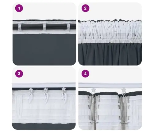 Samta Aizkari 2 Gab. Ar Acs Atverēm, Sudraba Pelēki, 225 X 140 Cm Vidaxl