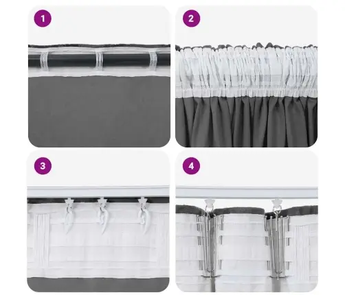 Samta Aizkaru Komplekts 2 Gabali Ar Acs Caurumiem Pelēkā Krāsā 260 X 140 Cm Vidaxl