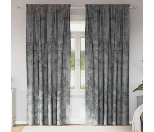 Samta Aizkaru Komplekts 2 Gabali Ar Acs Caurumiem Pelēkā Krāsā 260 X 140 Cm Vidaxl