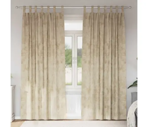 Samta Aizkaru Komplekts 2 Gab. Ar Acīm, Krēmkrāsā, 225X140 Cm Vidaxl