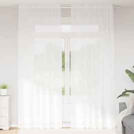 Aizkari Ar Aizkariem Balts 500X100Cm Poliesters Vidaxl