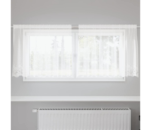 Mežģīņu Aizkars Ar Aizkariem Ziedu Raksts Balta 200 X 120 Cm Poliesters Vidaxl