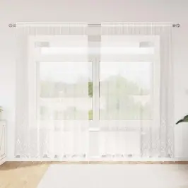 Mežģīņu Aizkars Ar Aizkariem Balts 200 X 200 Cm Poliesters Vidaxl