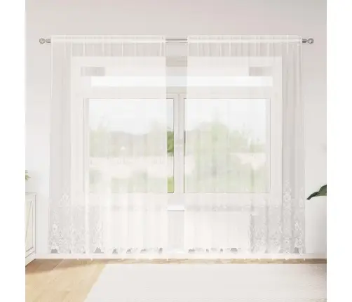 Mežģīņu Aizkars Ar Aizkariem Ziedu Raksts Balta 200 X 220 Cm Poliesters Vidaxl