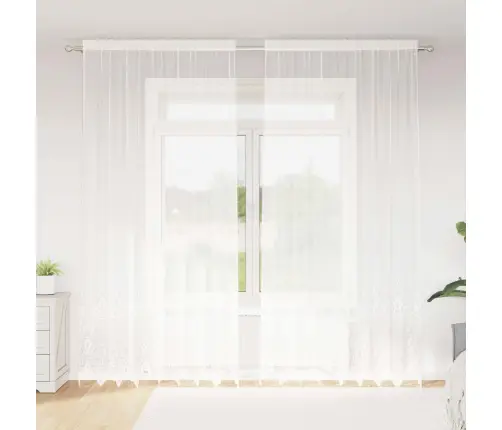 Mežģīņu Aizkars Ar Aizkariem Ziedu Raksts Balta 200 X 300 Cm Poliesters Vidaxl