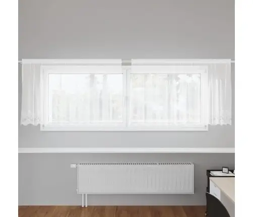 Mežģīņu Aizkars Ar Aizkariem Ziedu Raksts Balta 300 X 100 Cm Poliesters Vidaxl