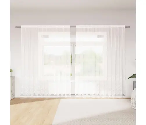 Mežģīņu Aizkars Ar Aizkariem Ziedu Raksts Balta 300 X 200 Cm Poliesters Vidaxl