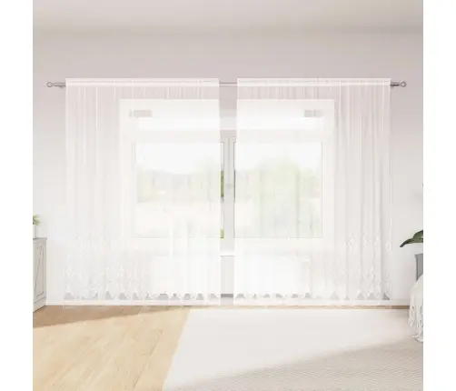 Mežģīņu Aizkars Ar Aizkariem Ziedu Raksts Balta 300 X 245 Cm Poliesters Vidaxl