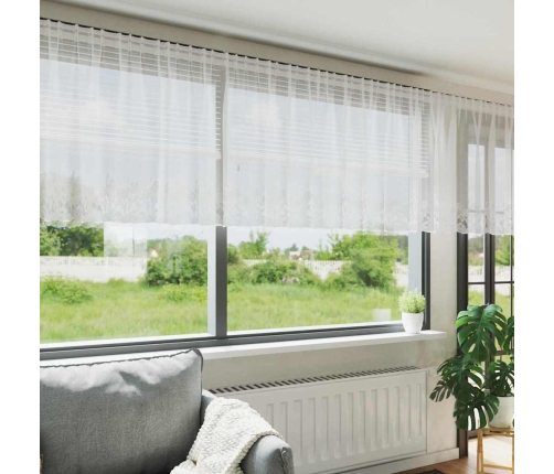 Mežģīņu Aizkars Ar Aizkariem Ziedu Raksts Balta 500 X 120 Cm Poliesters Vidaxl