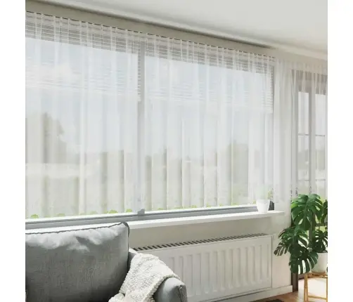 Mežģīņu Aizkars Ar Aizkariem Ziedu Raksts Balta 600 X 160 Cm Poliesters Vidaxl