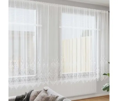 Mežģīņu Aizkars Ar Aizkariem Ziedu Raksts Balta 600 X 240 Cm Poliesters Vidaxl