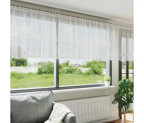 Mežģīņu Aizkars Ar Aizkariem Ziedu Raksts Balta 750 X 100 Cm Poliesters Vidaxl