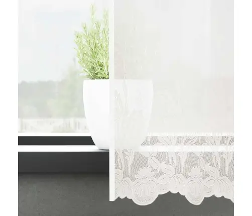 Mežģīņu Aizkars Ar Aizkariem Ziedu Raksts Balta 750 X 100 Cm Poliesters Vidaxl