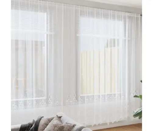 Mežģīņu Aizkars Ar Aizkariem Ziedu Raksts Balta 900 X 300 Cm Poliesters Vidaxl