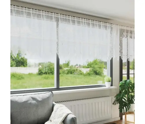 Mežģīņu Aizkars Ar Aizkariem Ziedu Raksts Balta 1200 X 80 Cm Poliesters Vidaxl