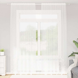 Aizkari Ar Aizkariem Balts 500X100Cm Poliesters Vidaxl