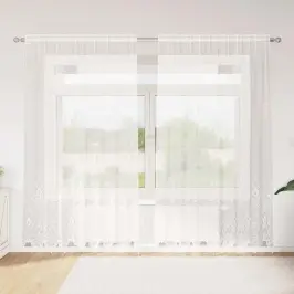 Mežģīņu Aizkars Ar Aizkariem Balts 500X100Cm Poliesters Vidaxl