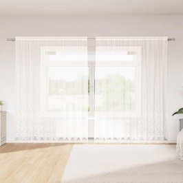 Aizkari Ar Aizkariem Balts 500X100Cm Poliesters Vidaxl
