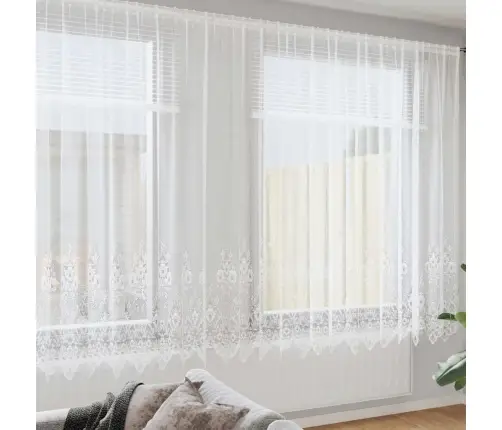 Aizkari Ar Aizkariem Ziedu Raksts Balts 400 X 200 Cm Poliesters Vidaxl