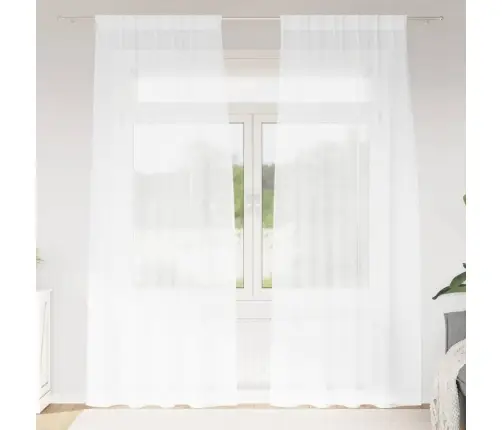 Voile Kardin Kardinatega 2 Pcs Valge 140X245Cm Polüester