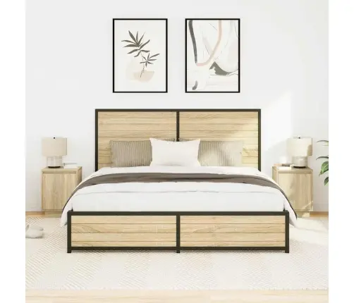 Spintelės Prie Lovos Su Led Lemputėmis 2 Vnt Sonoma Ąžuolas