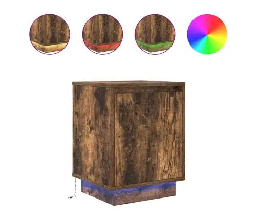 Naktsskapītis Ar Led Gaismām Kūpināts Ozols 38X34X50 Cm Vidaxl
