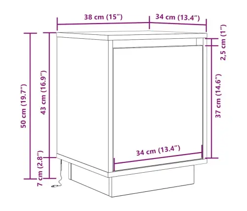 Naktsskapītis Ar Led Gaismām Kūpināts Ozols 38X34X50 Cm Vidaxl