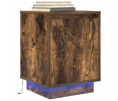 Naktsskapītis Ar Led Gaismām Kūpināts Ozols 38X34X50 Cm Vidaxl