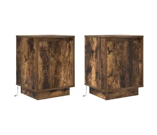 Naktsskapīši Ar Led Gaismām 2 Gab Kūpināts Ozols 38X34X50 Cm Vidaxl