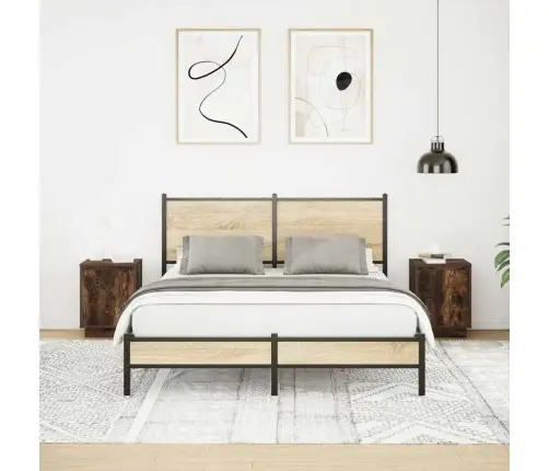 Naktsskapīši Ar Led Gaismām 2 Gab Kūpināts Ozols 38X34X50 Cm Vidaxl