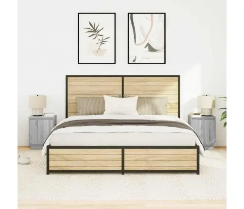 Naktsskapīši Ar Led Gaismām 2 Gab. Pelēks Sonoma 38X34X50 Cm Vidaxl