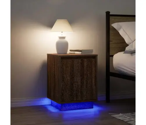 Nakts Skapis Ar Led Gaismām Brūns Ozols 38X34X50 Cm Vidaxl