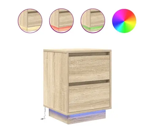 Nakts Skapis Ar Led Gaismām Sonoma Ozols 38X34X50 Cm Vidaxl