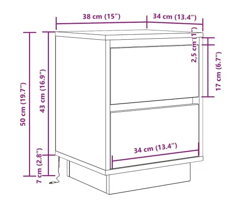 Nakts Skapis Ar Led Gaismām Sonoma Ozols 38X34X50 Cm Vidaxl