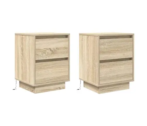 Spintelės Prie Lovos Su Led Lemputėmis 2 Vnt Sonoma Ąžuolas