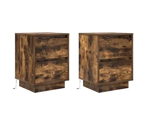 Spintelės Prie Lovos Su Led Lemputėmis 2 Vnt Rūkytas Ąžuolas