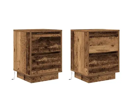 Naktsskapīši Ar Led Gaismām 2 Gab Old Wood 38X34X50 Cm Vidaxl